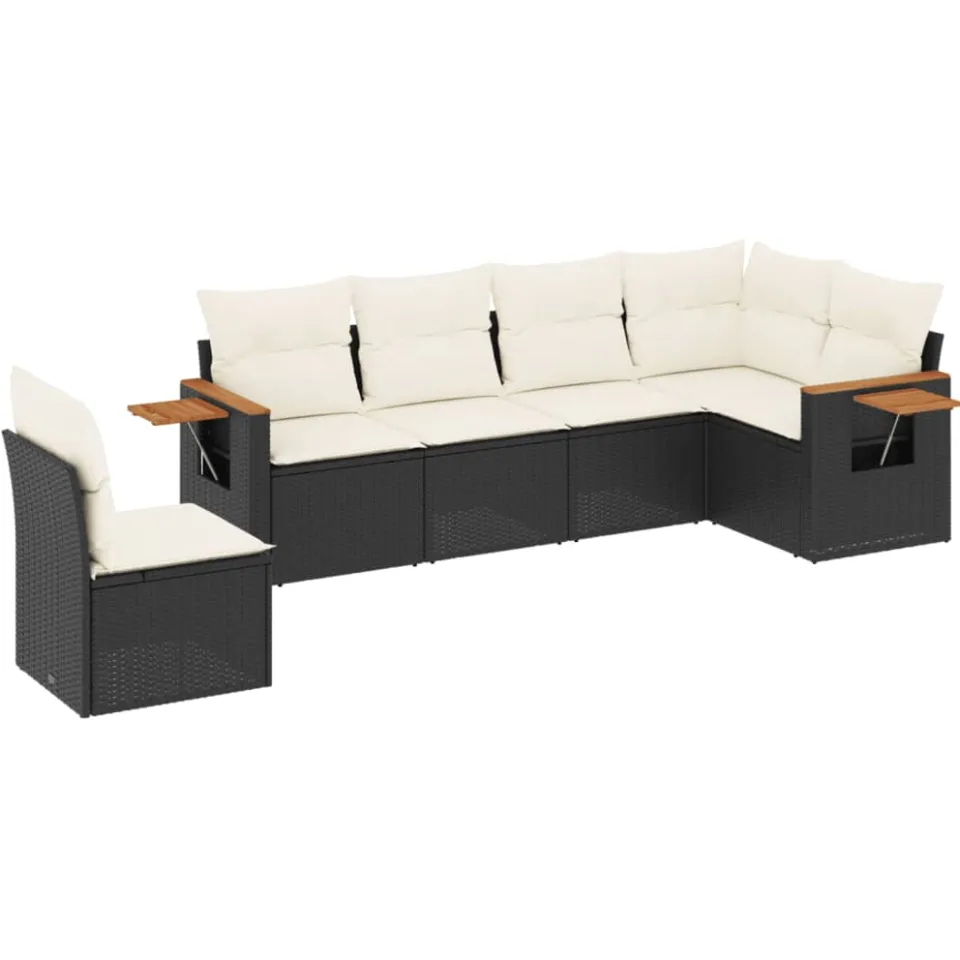 vidaXL 6-delige Loungeset met kussens poly rattan zwart, foto 3