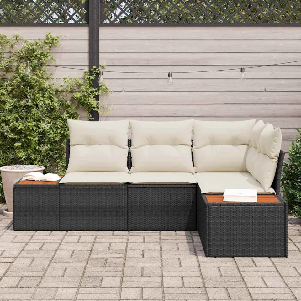 vidaXL Tuinbankenset 5 st Zwart Poly riet, foto 3