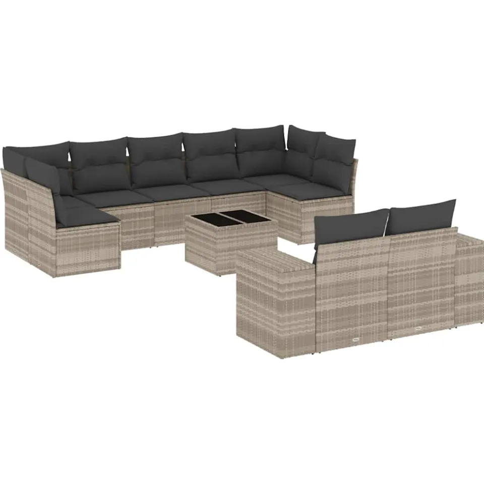 vidaXL 10-delige Loungeset met kussens poly rattan lichtgrijs grijs, foto 3