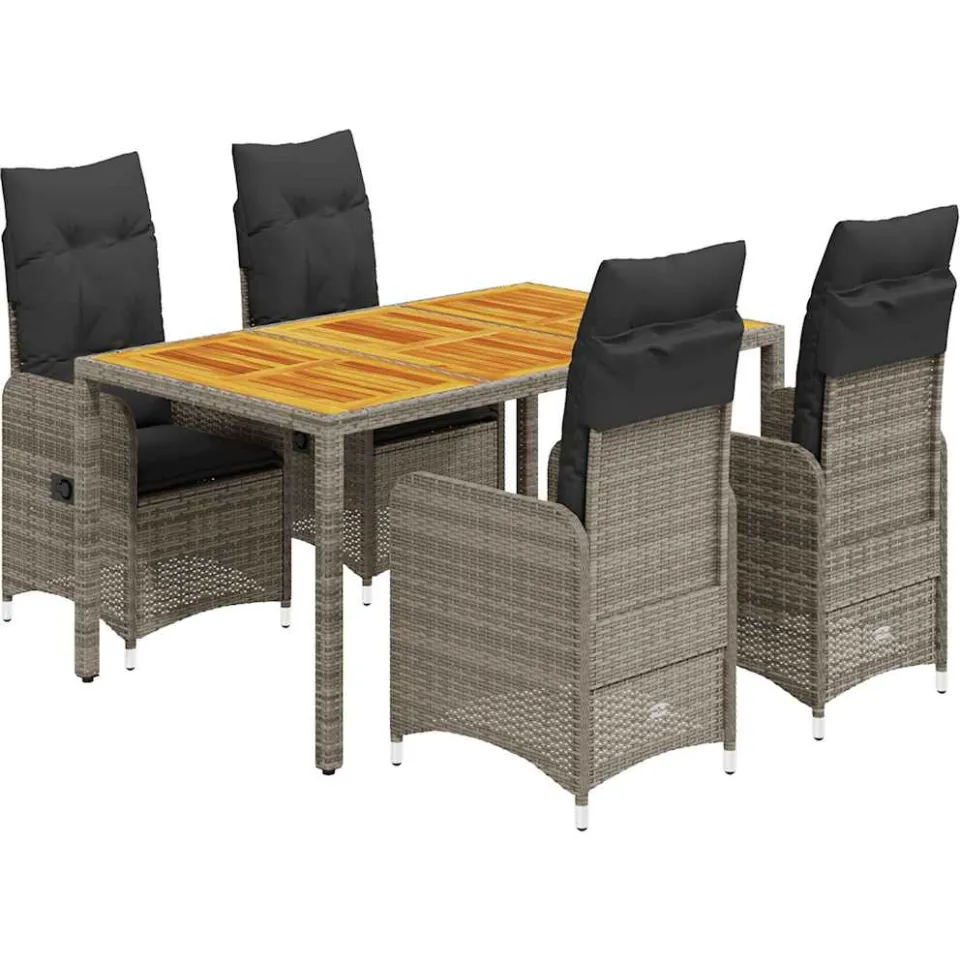vidaXL 5-delige Bistroset met kussens poly rattan grijs