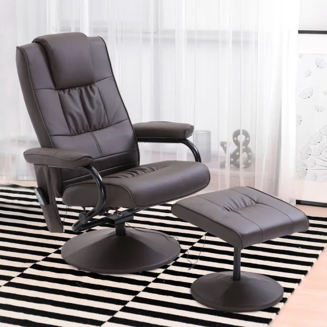 HAUSS SPOLE Massagesstoel Met Hocker - Draaibare Relaxfauteuil Met Elektrische Ligfunctie En Afstandsbediening - Voor Woonkamer - Kunstleer Bruin Brown