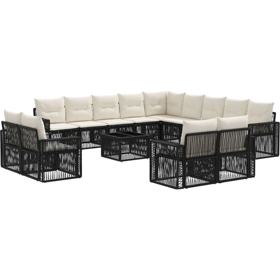 vidaXL Tuinbankenset 14 st 13-zits Zwart en Cream Wit poly rattan, foto 3
