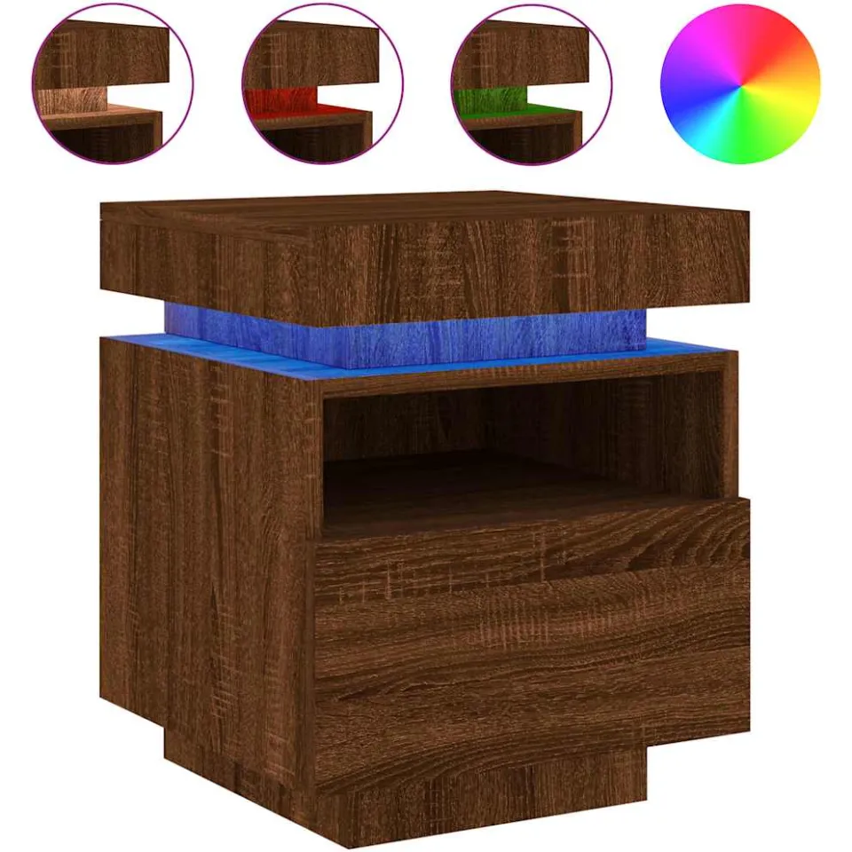 vidaXL Nachtkastje met LED-verlichting 40x39x48,5 cm bruin eikenkleur, foto 3