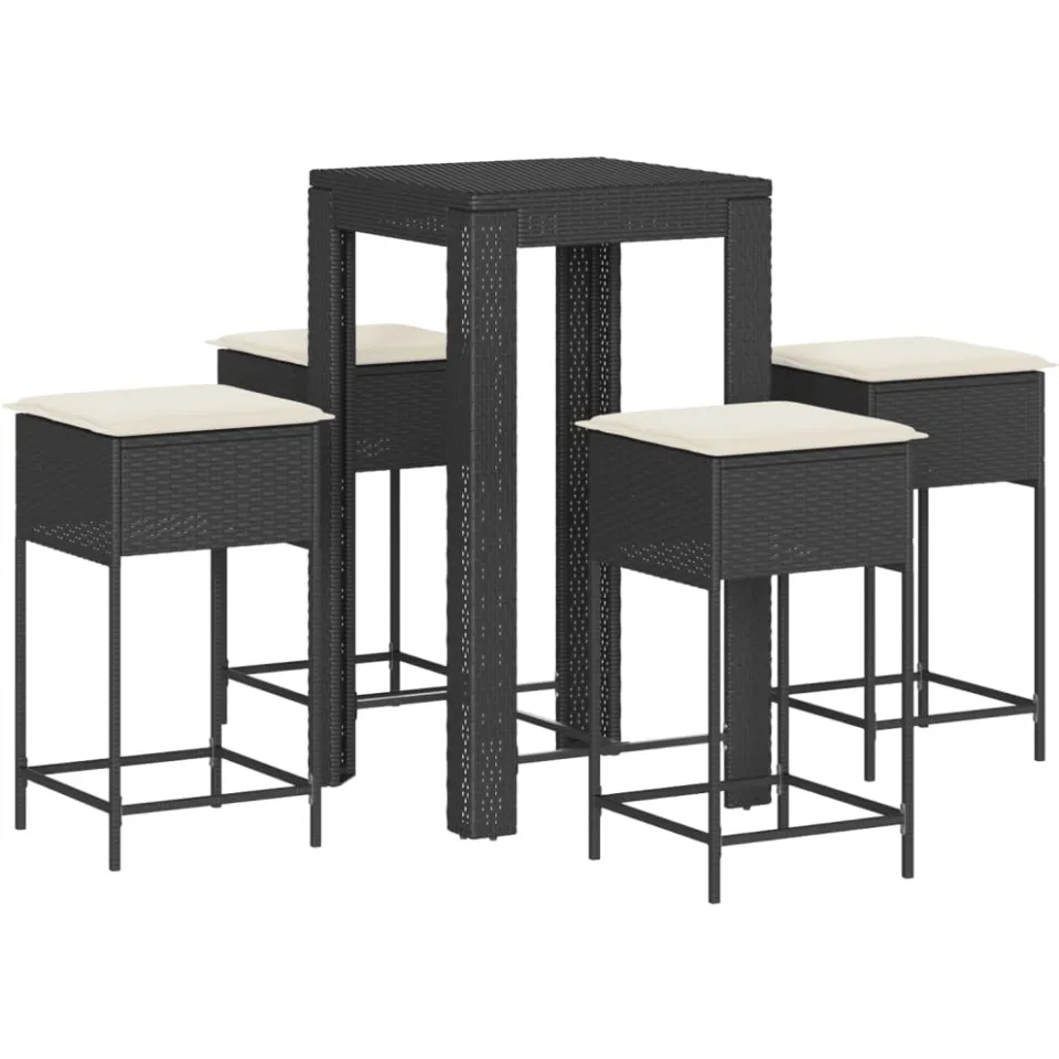 vidaXL 5-delige Tuinbarset met kussens poly rattan zwart, foto 4