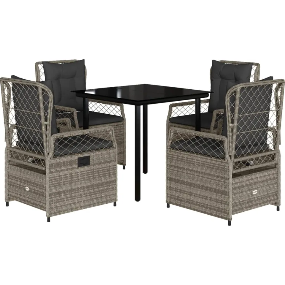 vidaXL 5-delige Tuinset met kussens poly rattan grijs, foto 3
