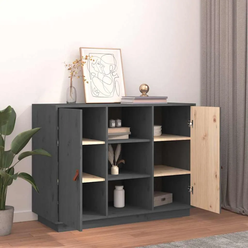 vidaXL Dressoir 100x40x75 cm massief grenenhout grijs, foto 3