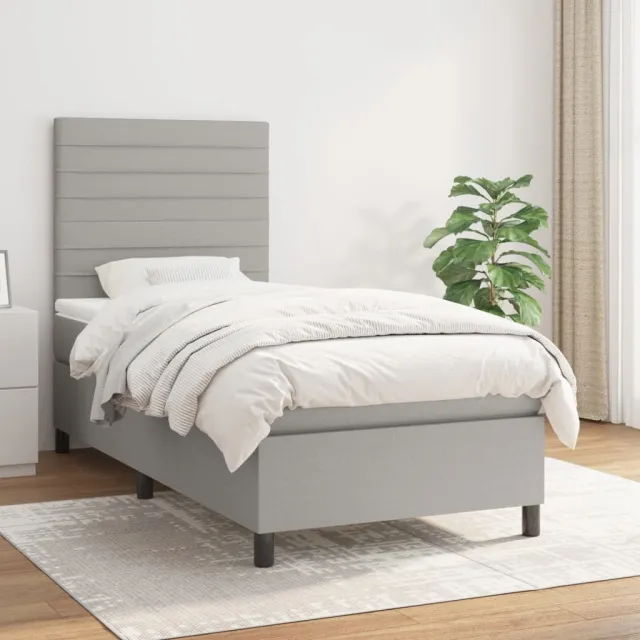 vidaXL Boxspring met matras stof lichtgrijs 90x190 cm grijs