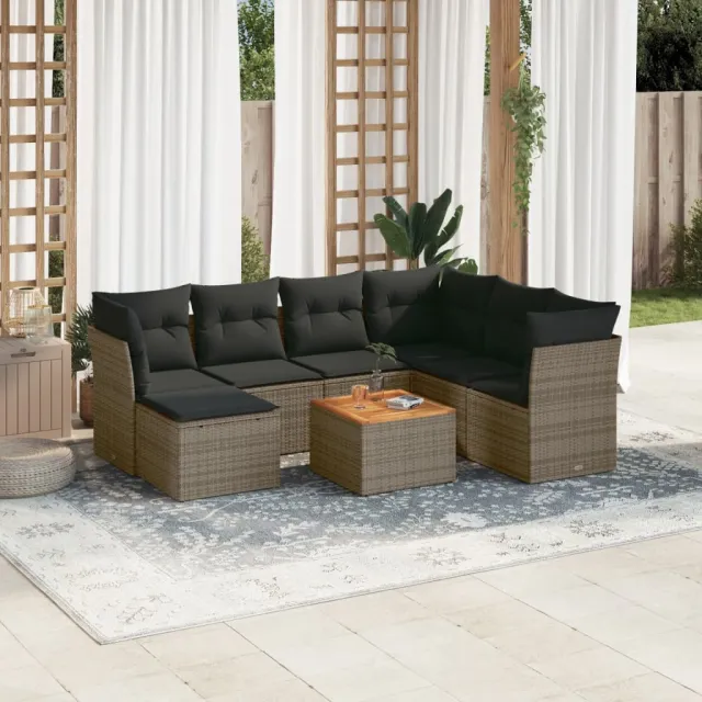 vidaXL 8-delige Loungeset met kussens poly rattan grijs, foto 2