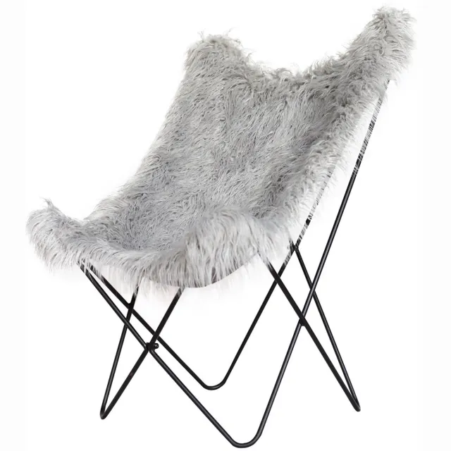 Padiro loungestoel - 71 x 104 x 75 cm - Grijs - Boho - Kunstvacht, Polyester, Metaal - zonder armleuningen - met rugleuning