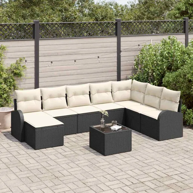 vidaXL Bankstel 9 st Zwart en Wit poly rattan, foto 2