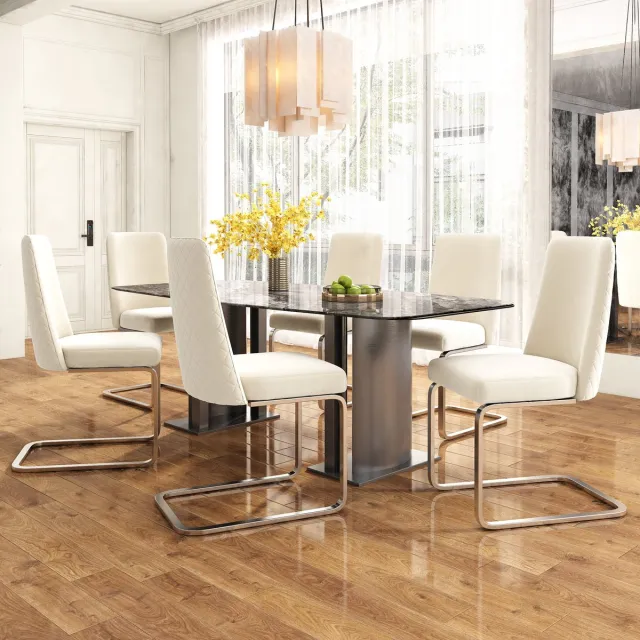 Welltin Set van 6 Eetkamerstoelen - Velvet - Eetkamerstoel - Metalen Poten - Golvende textuur op de achterkant - Modern Design - Geschikt voor woonkamer en slaapkamer - Beige