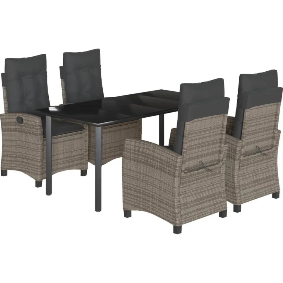 vidaXL 5-delige Tuinset met kussens poly rattan grijs, foto 4