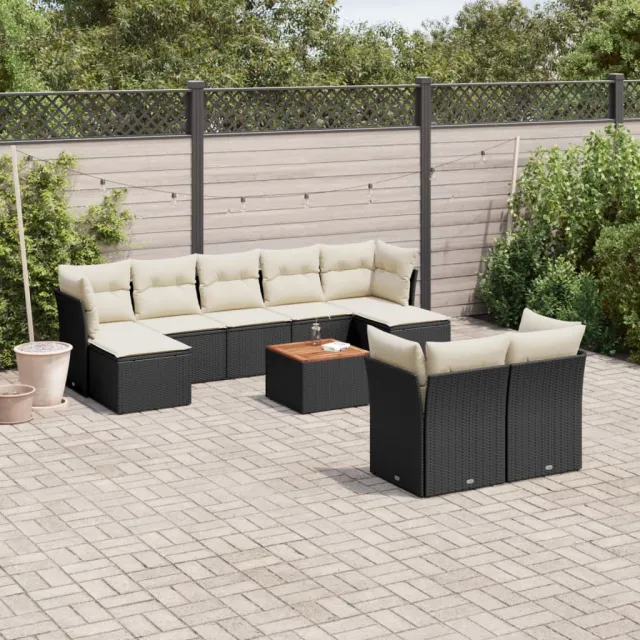 vidaXL 10-delige Loungeset met kussens poly rattan zwart, foto 2