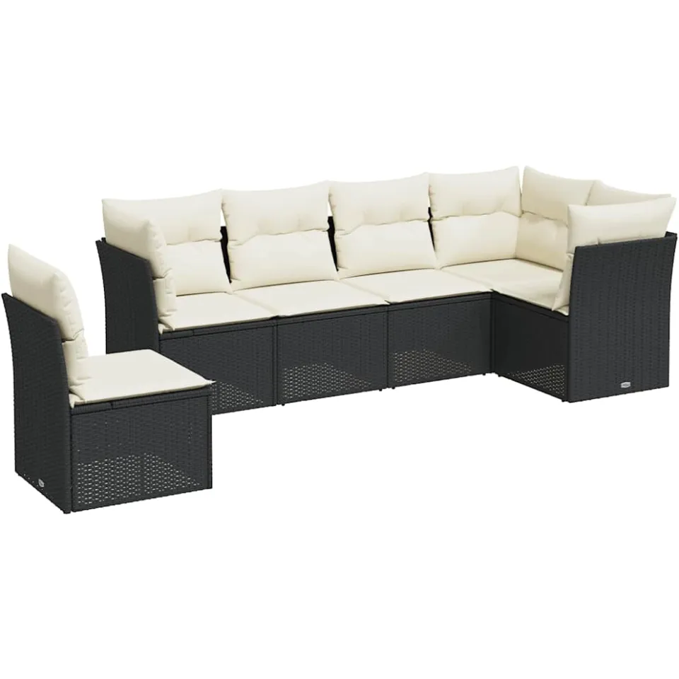 vidaXL 6-delige Loungeset met kussens poly rattan zwart