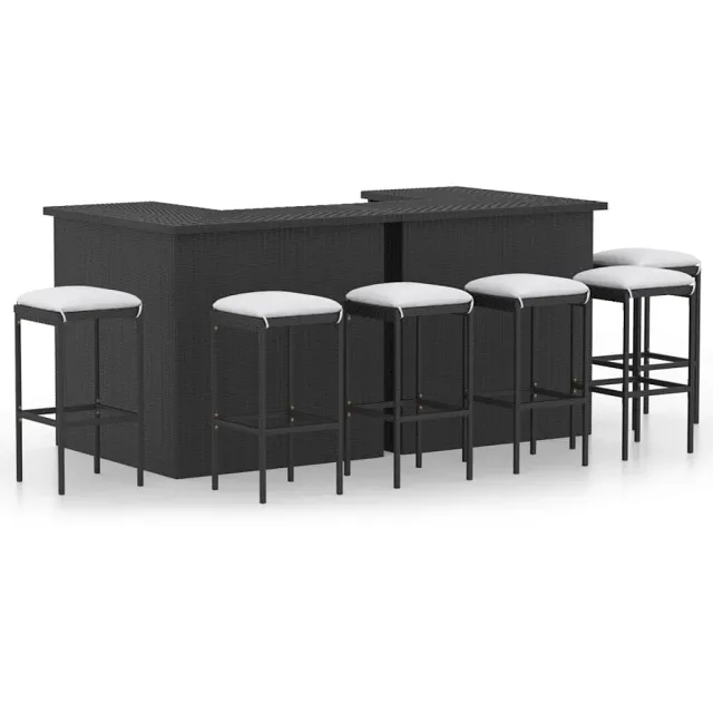vidaXL 8-delige Tuinbarset met kussens poly rattan zwart
