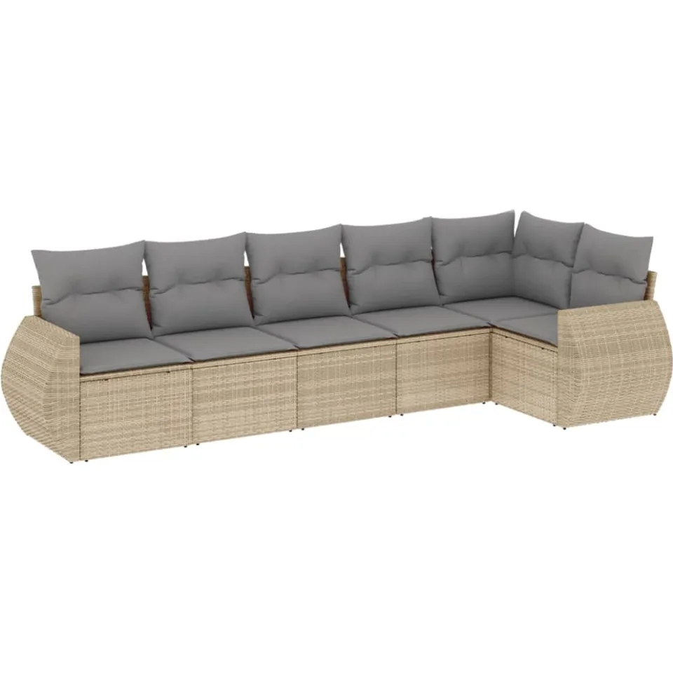 vidaXL 6-delige Loungeset met kussens poly rattan beige, foto 3