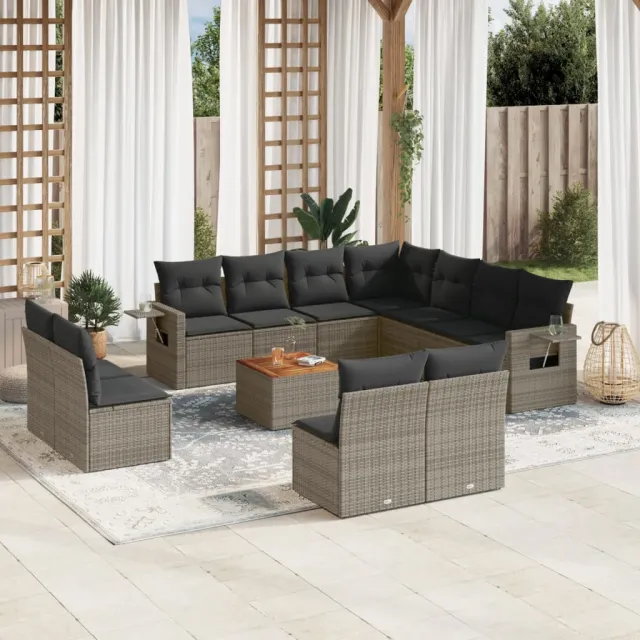 vidaXL 12-delige Loungeset met kussens poly rattan grijs, foto 2