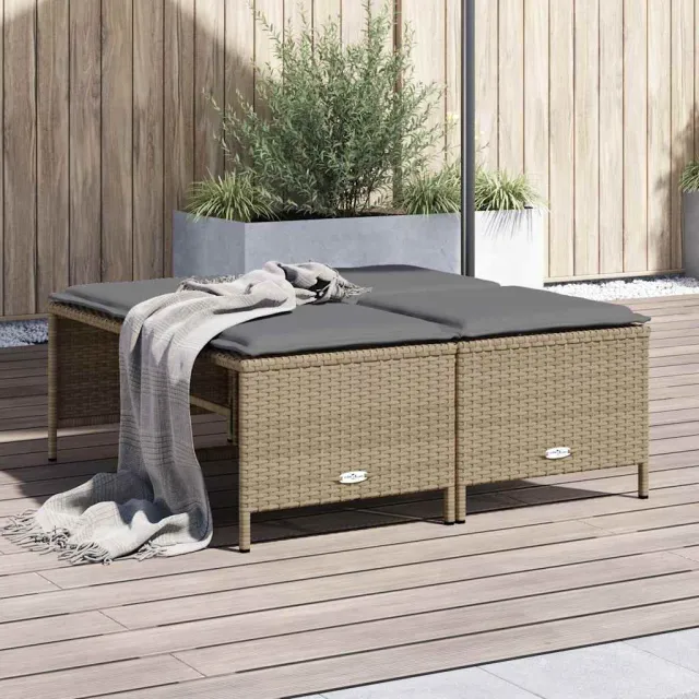 vidaXL Tuinkrukken met kussens 4 st poly rattan beige, foto 2