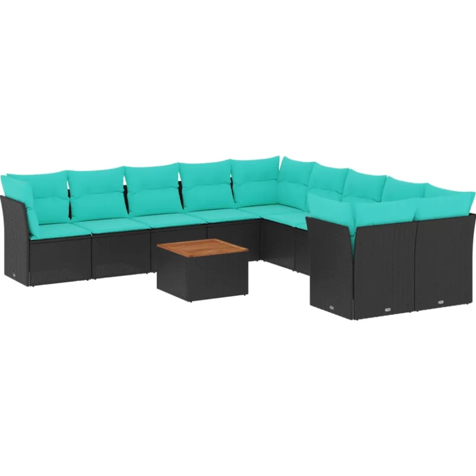vidaXL 11-delige Loungeset met kussens poly rattan zwart, foto 3