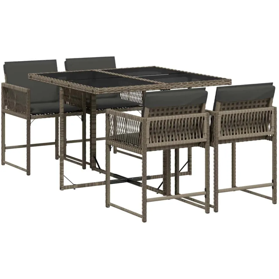 vidaXL 5-delige Tuinset met kussens poly rattan grijs, foto 3