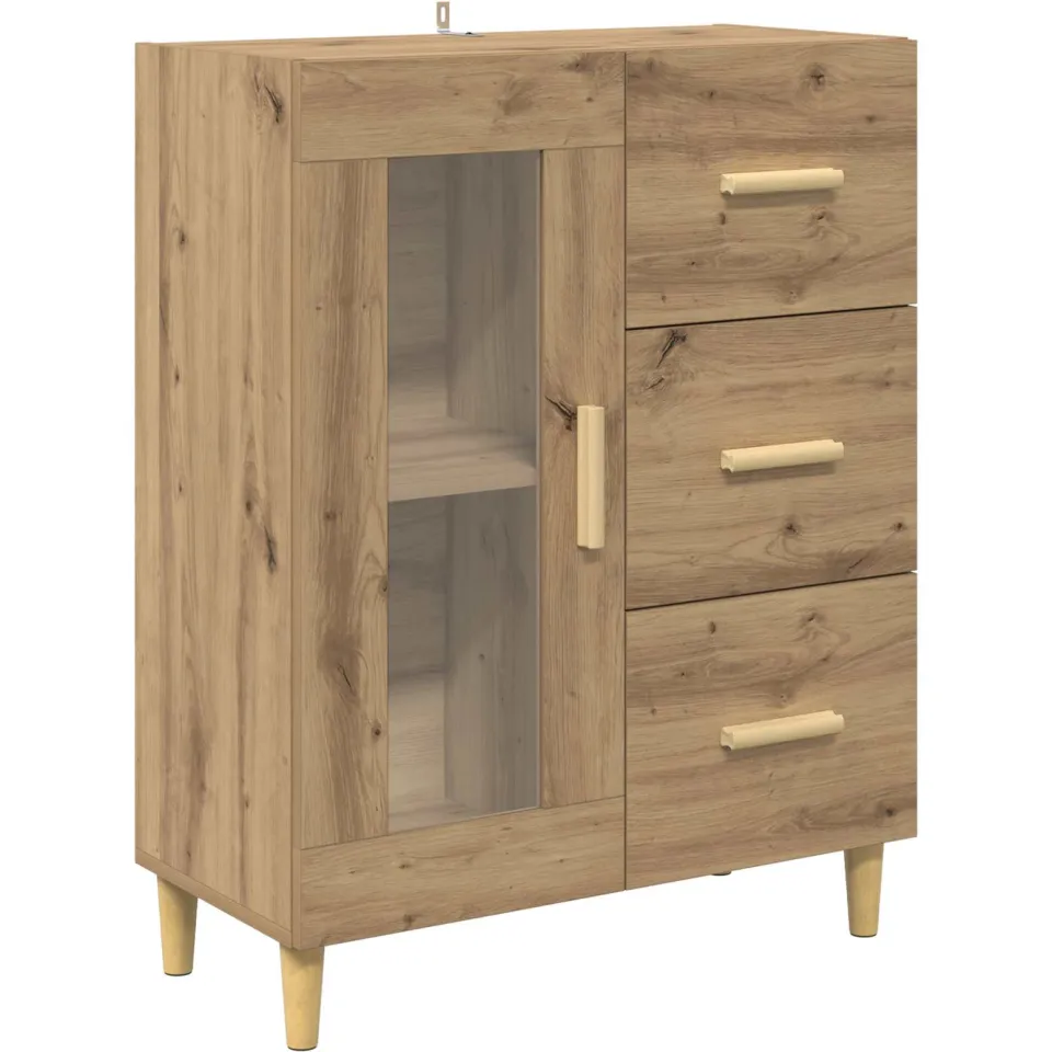 vidaXL Dressoir Artisan Eiken 69,5 x 34 x 90 cm Bewerkt hout, foto 3