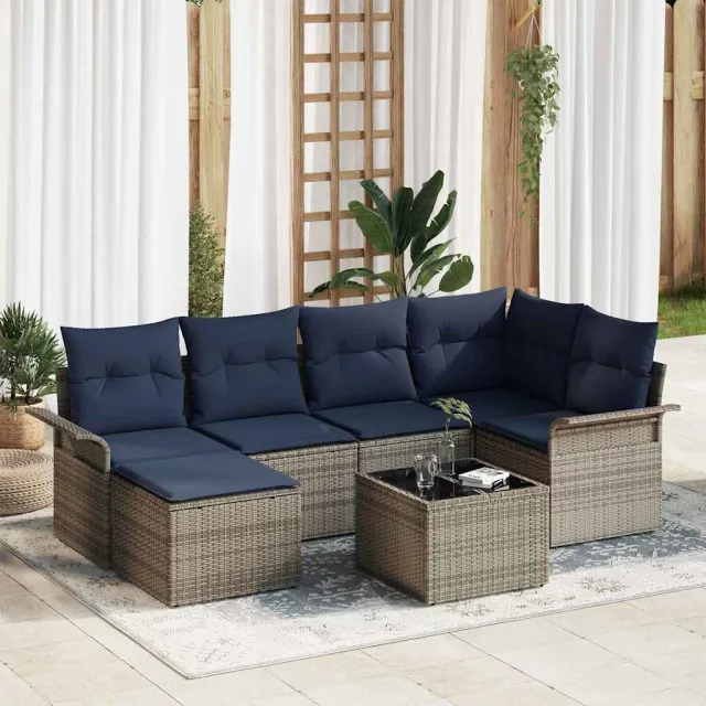 vidaXL Tuin Sofa Set 7 st Grijs poly rattan, foto 2