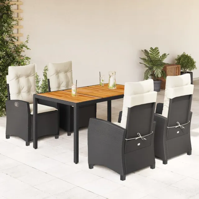 vidaXL 5-delige Tuinset met kussens poly rattan zwart, foto 2