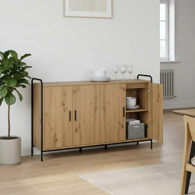 vidaXL Dressoir Artisanaal eiken 97 x 33 x 81 cm Bewerkt hout, foto 2