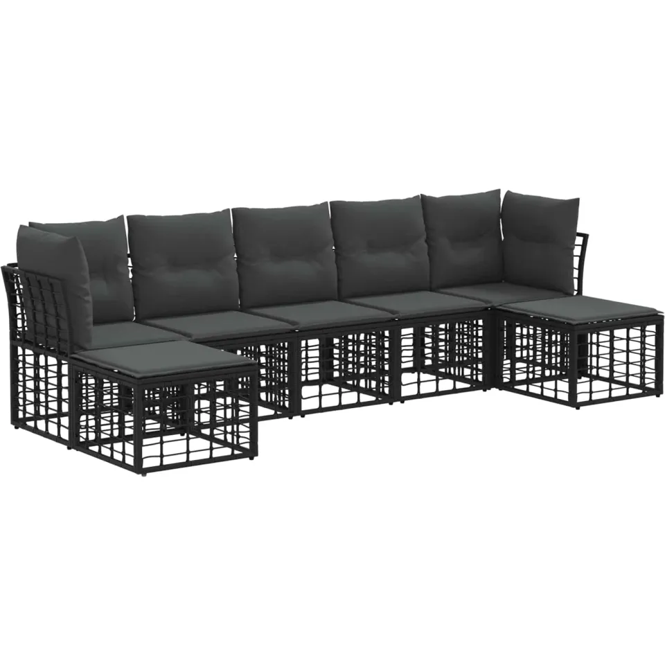 vidaXL Buiten bankenset 7 st 7-zits Zwart Polyester