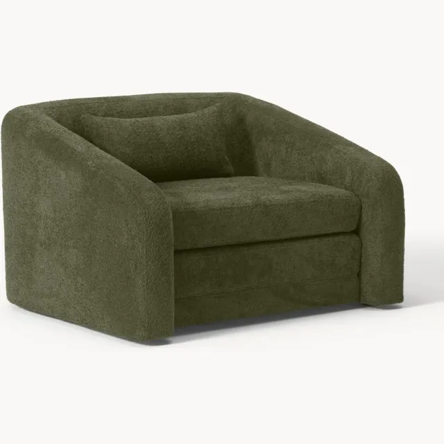 Westwing Collection Slaapfauteuil Eliot uit teddy-bouclé Groen