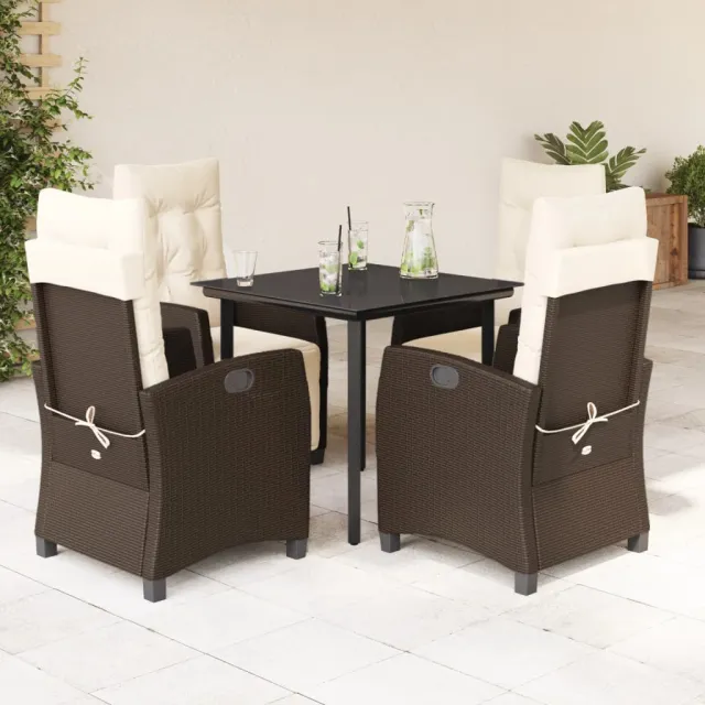 vidaXL 5-delige Tuinset met kussens poly rattan bruin, foto 2