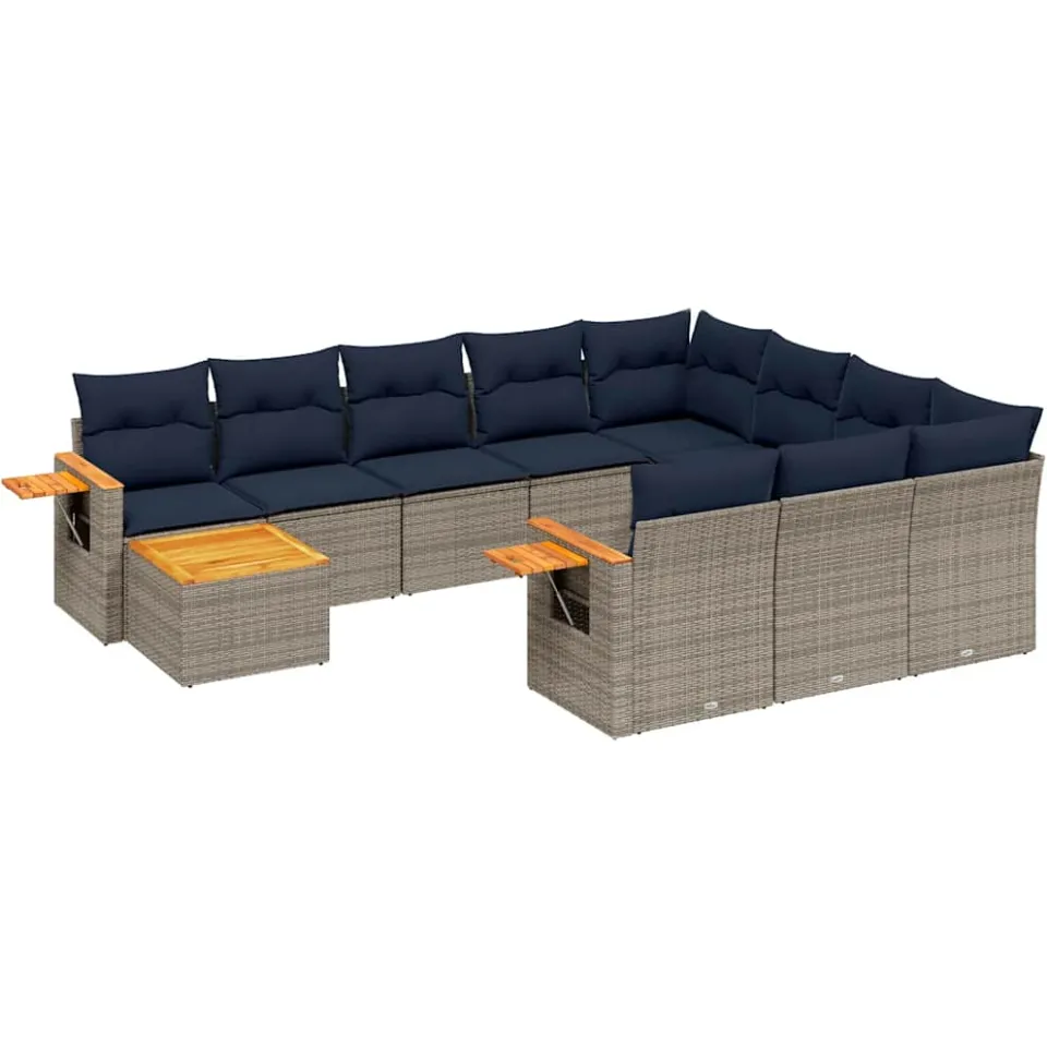 vidaXL 11-delige Loungeset met kussens poly rattan grijs, foto 3