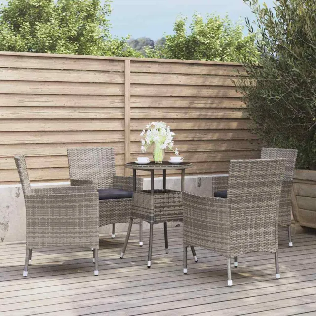 vidaXL 5-delige Bistroset met kussens poly rattan grijs, foto 2