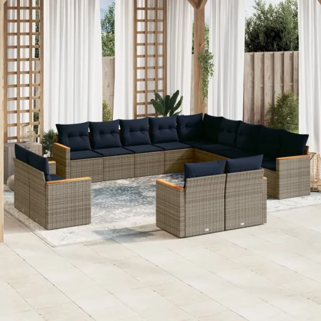 vidaXL 13-delige tuinbankset met kussens, grijs polyrotan, foto 2