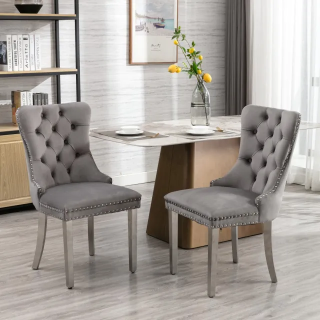 Welltin Eetkamerstoel - Set van 2 - Velvet - Eetkamerstoelen - Eettafelstoel - Keukenstoel - Modern Design - Grijs