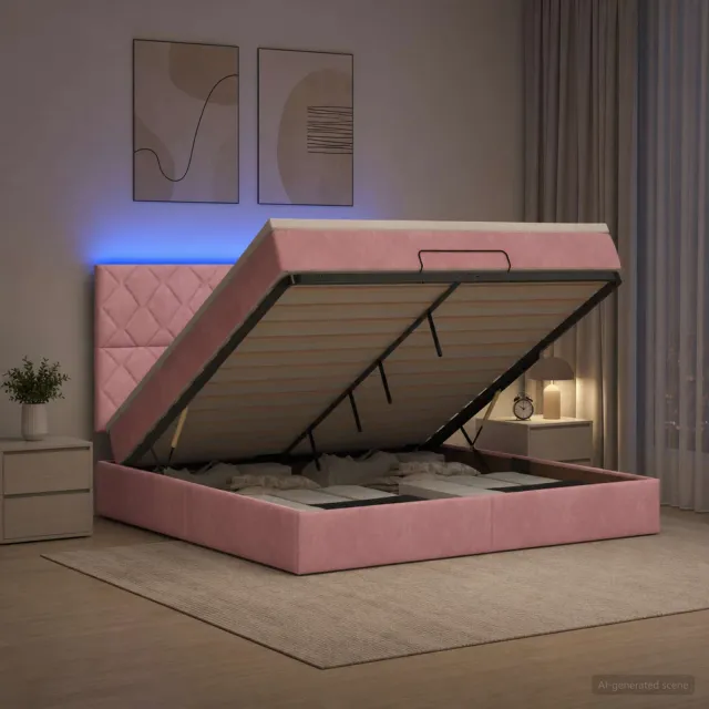 vidaXL Ottoman Bed met Matrassen en LED Roze 160 x 200 cm fluweel