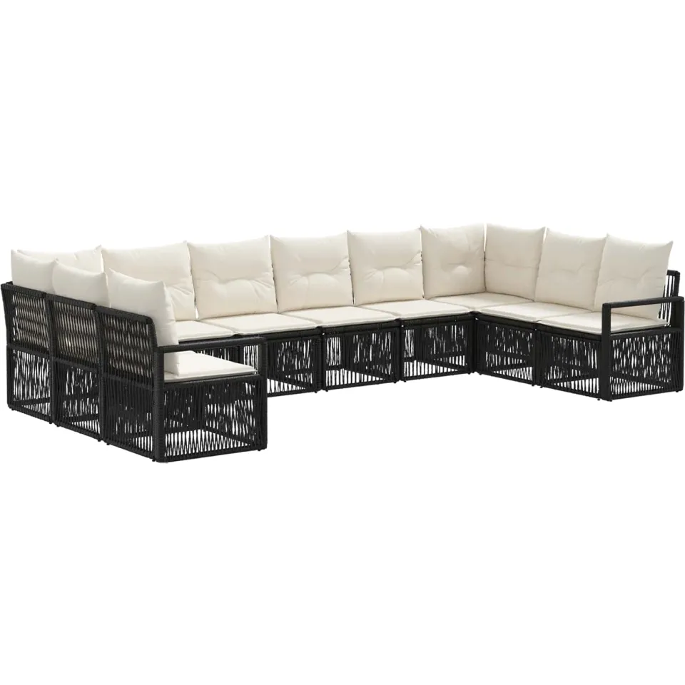 vidaXL Tuinbankenset 10 st 10-zits Zwart poly rattan, foto 3