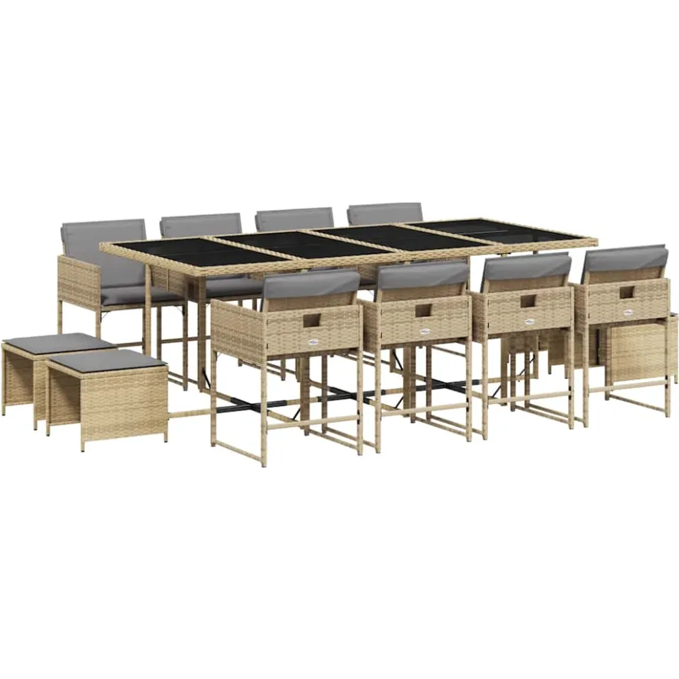 vidaXL 13-delige Tuinset met kussens poly rattan gemengd beige