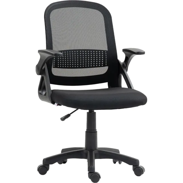 Homona Bureaustoel - In hoogte verstelbaar - Met mesh-rugleuning en opklapbare armleuningen - Met wielen - 57,5 x 60 x 91-101 cm - Zwart
