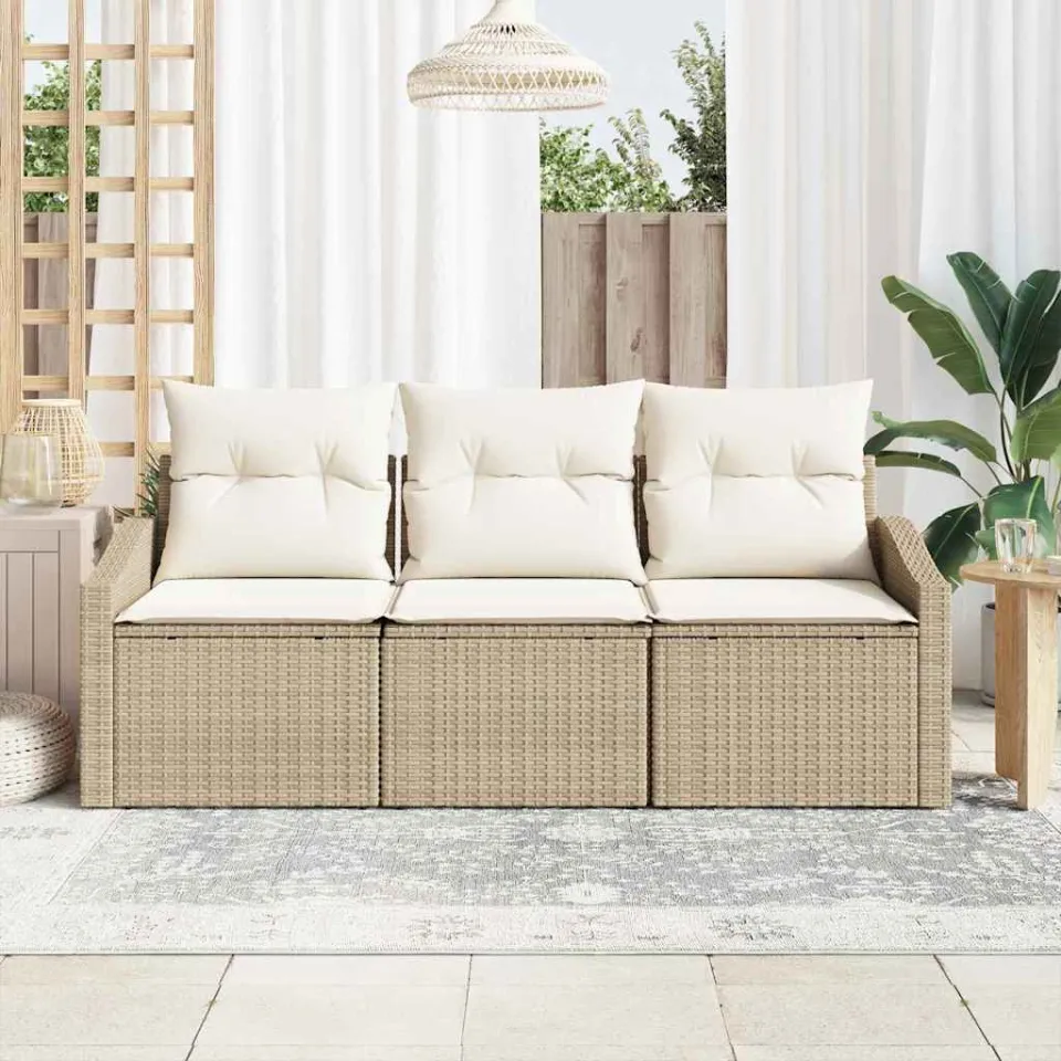 vidaXL Tuinbankenset 3 st Beige en Wit poly rattan, foto 3
