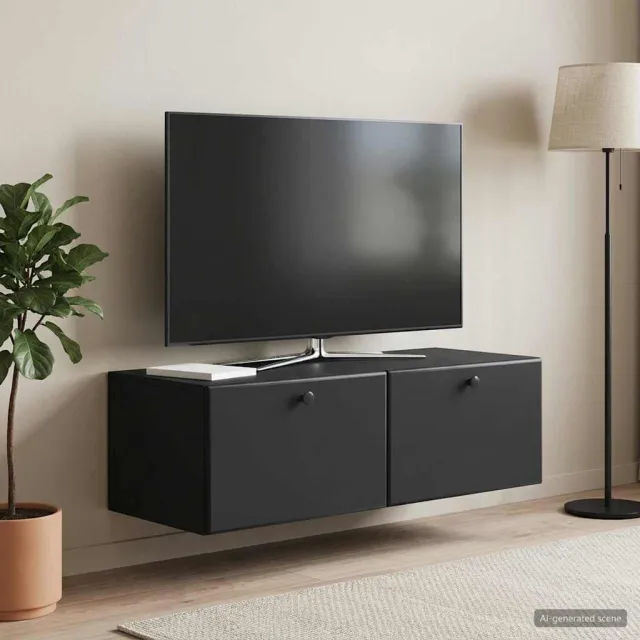 vidaXL Wandbeugel TV-kast 98 x 41 x 30 cm Zwart Bewerkt hout