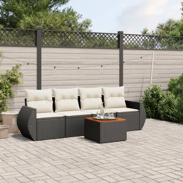 vidaXL 5-delige Loungeset met kussens poly rattan zwart, foto 2