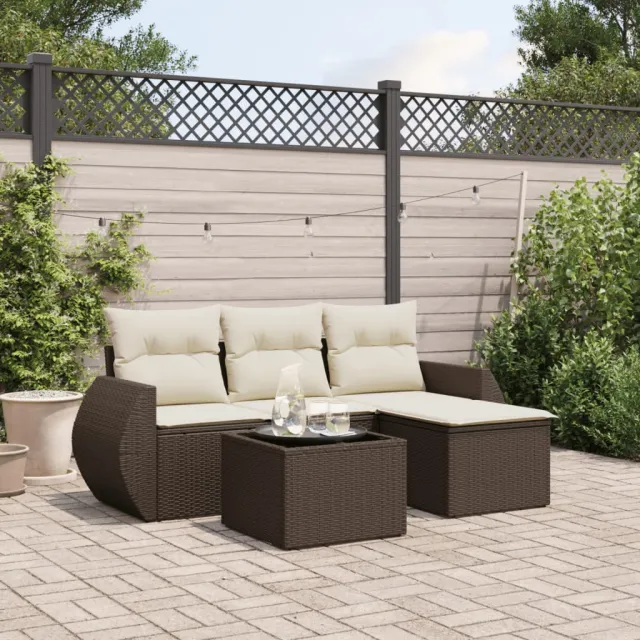vidaXL 5-delige Loungeset met kussens poly rattan bruin, foto 2