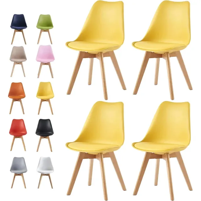 Gudalio Eetkamer Stoelen - Set van 4 - Kuipstoelen - Keukenstoelen - Scandinavische stijl - Zacht Zitkussen - Houten poten - Geel