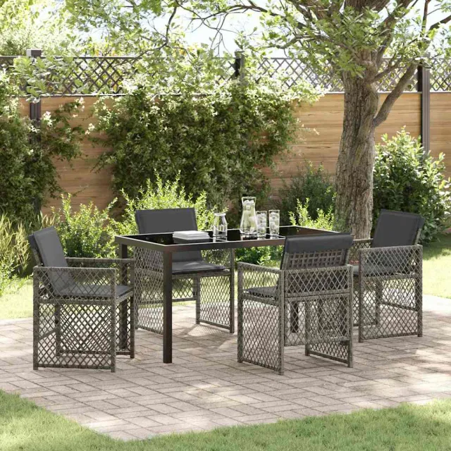 vidaXL Tuin eettafelset 5 st Grijs poly rattan, foto 2