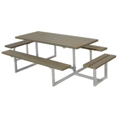 Trendyard Picknicktafel Hout en Staal Basic Grijs Bruin 4 Bankjes