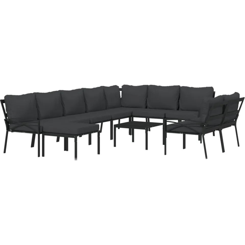 vidaXL 11-delige Loungeset met kussens staal grijs