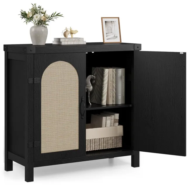 Triumpunpre Sideboard Kast met 2 Deuren - Buffetkast voor Woonkamer Slaapkamer Hal - Dressoir Opbergkast met Houtnerf Design - 80x35,5x83,5 cm - Zwart