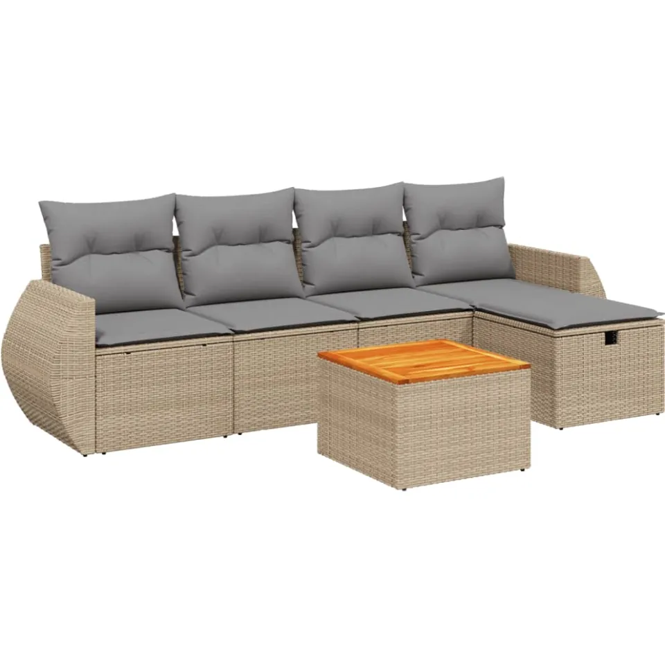 vidaXL 6-delige Loungeset met kussens poly rattan gemengd beige, foto 3