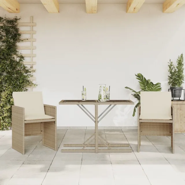 vidaXL 3-delige Bistroset met kussens poly rattan beige, foto 2